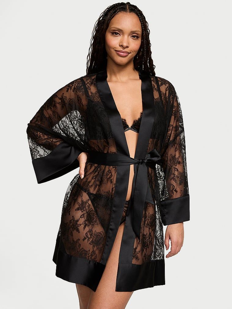 Victoria's Secret Szlafrok koronkowy krótki Rose Lace