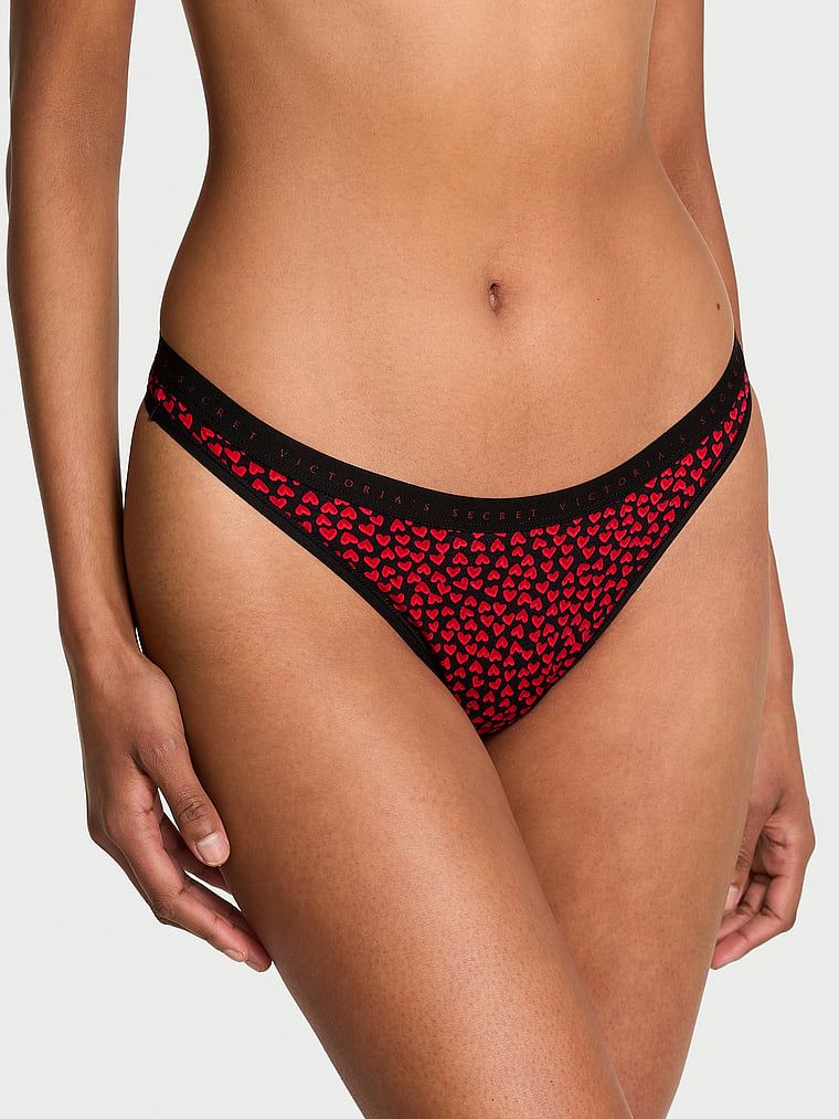 Stringi bawełniane High-Leg Scoop. Produkt jest wzorzysty i pochodzi z kolekcji Victoria's Secret. 