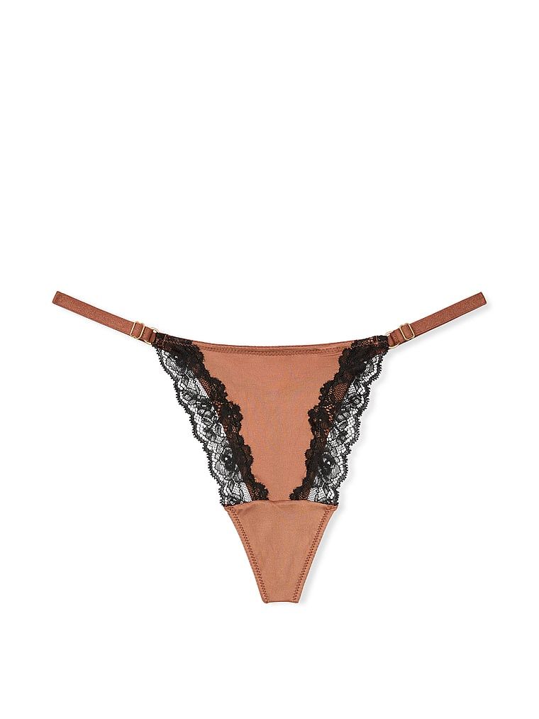 Stringi z regulowanymi paseczkami Lace-Trim. Produkt ma kolor brązowy i pochodzi z kolekcji Very Sexy. 