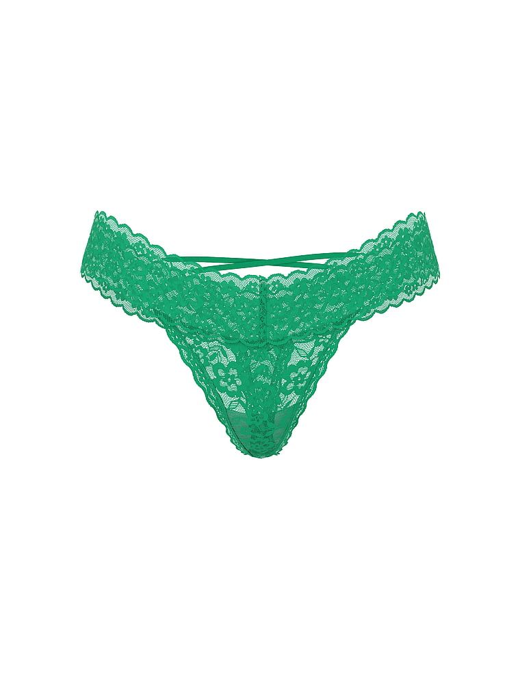 Stringi koronkowe z paseczkami z tyłu Blossom. Produkt ma kolor zielony i pochodzi z kolekcji Lacie. 