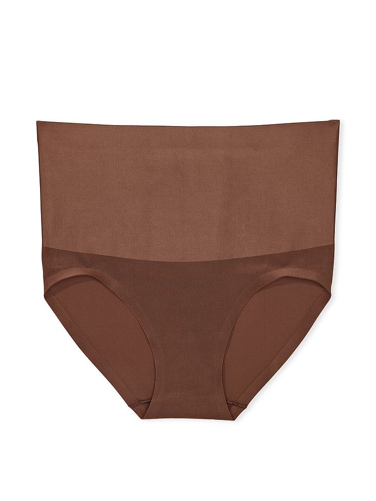 Majtki modelujące z wysokim stanem Smoothing Shimmer Brief. Produkt ma kolor brązowy i pochodzi z kolekcji Body by Victoria. 