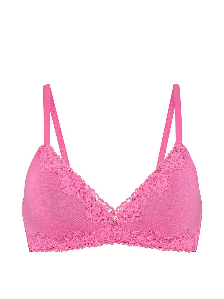 Biustonosz lekko usztywniany bawełniany bez fiszbin Lace-Trim. Produkt ma kolor różowy i pochodzi z kolekcji T-shirt. 