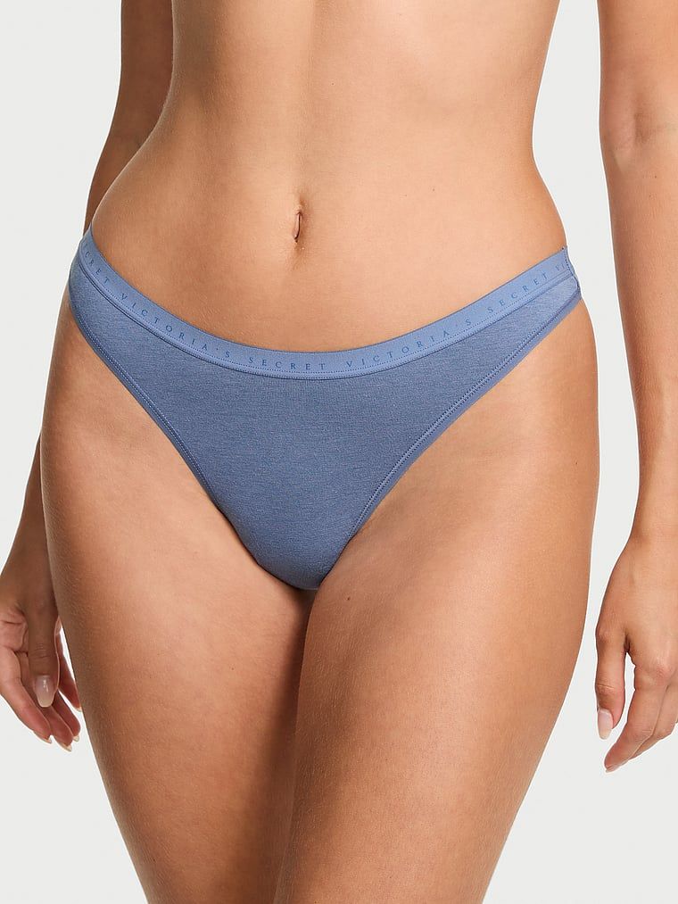 Stringi bawełniane High-Leg Scoop. Produkt ma kolor niebieski i pochodzi z kolekcji Victoria's Secret. 