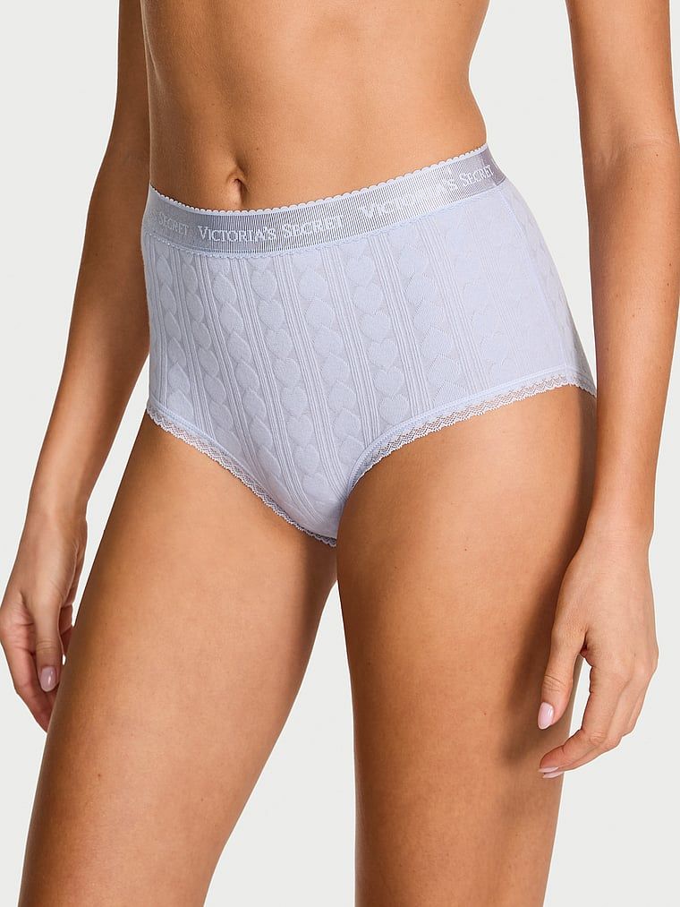 Cotton Majtki bawełniane figi z wysokim stanem z serduszkami i logo Heart Pointelle Brief