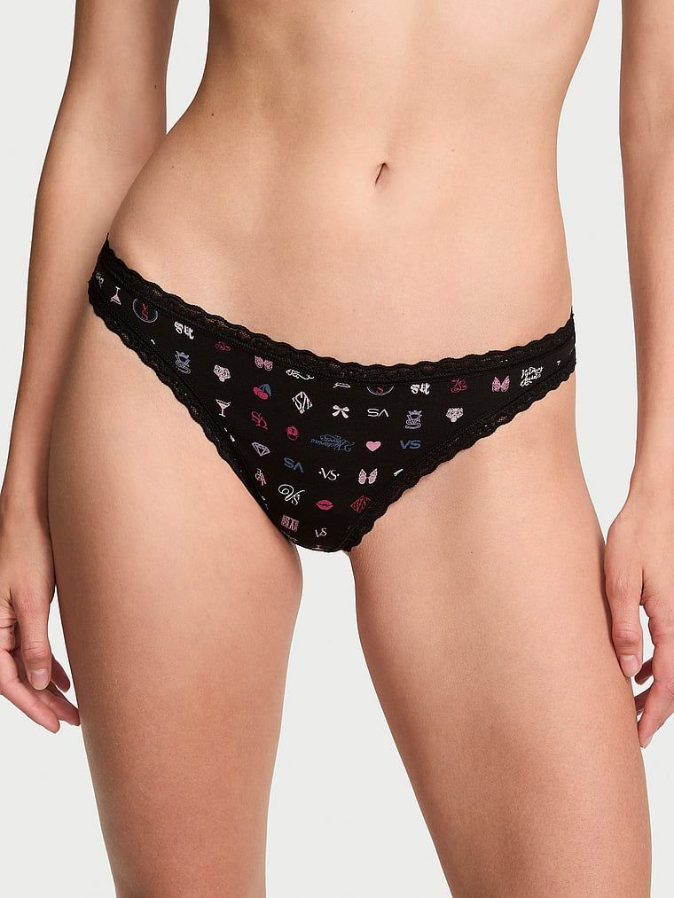 Stringi bawełniane z koronką na krawędziach Lace-Waist. Produkt ma kolor wzorzysty i pochodzi z kolekcji Lace Trim. 