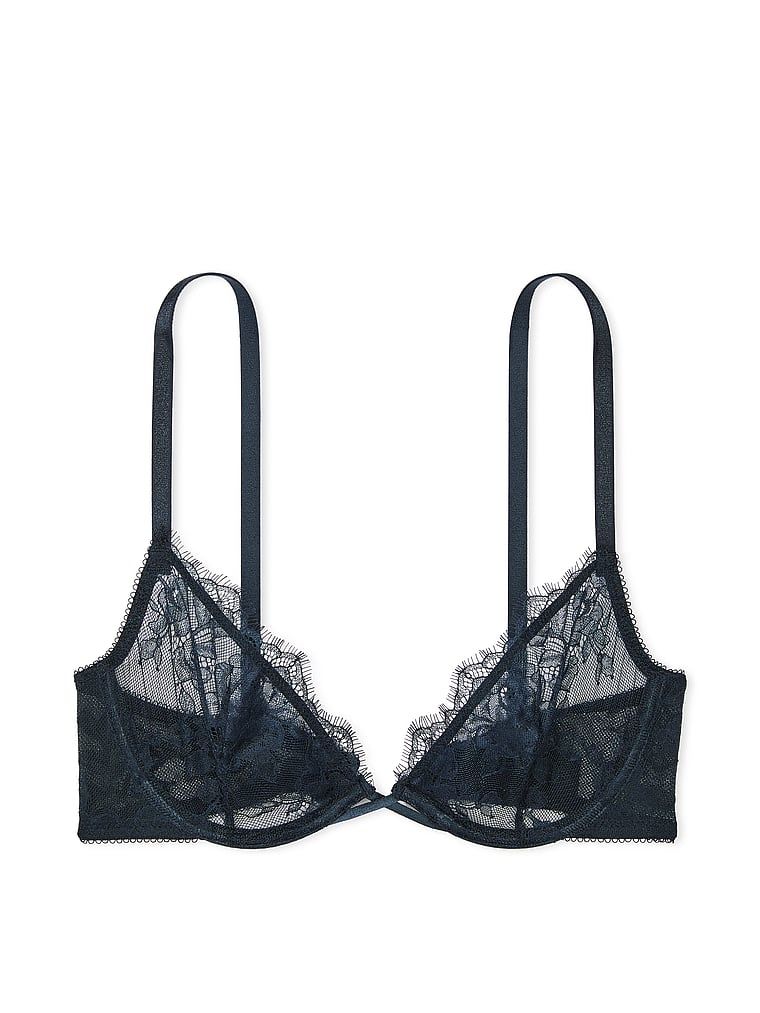 Na zdjęciu na białym tle widoczny jest biustonosz nieusztywniany koronkowy Rose Lace Demi. Produkt ma kolor niebieski i pochodzi z kolekcji Very Sexy.