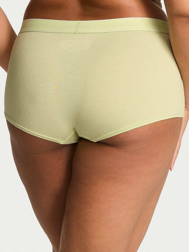 Majtki szorty bawełniane z logo w talii Boyshort. Produkt ma kolor zielony i pochodzi z kolekcji Cotton. 