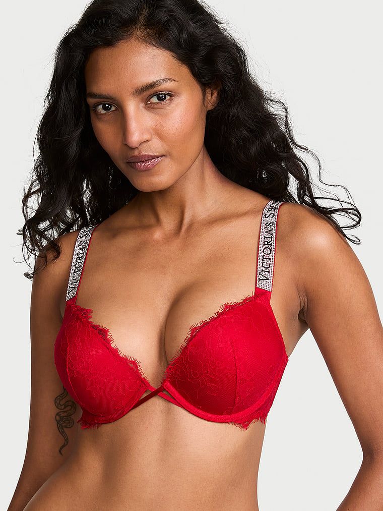 Very Sexy Biustonosz push-up koronkowy powiększający o 2 rozmiary Bombshell Shine Strap