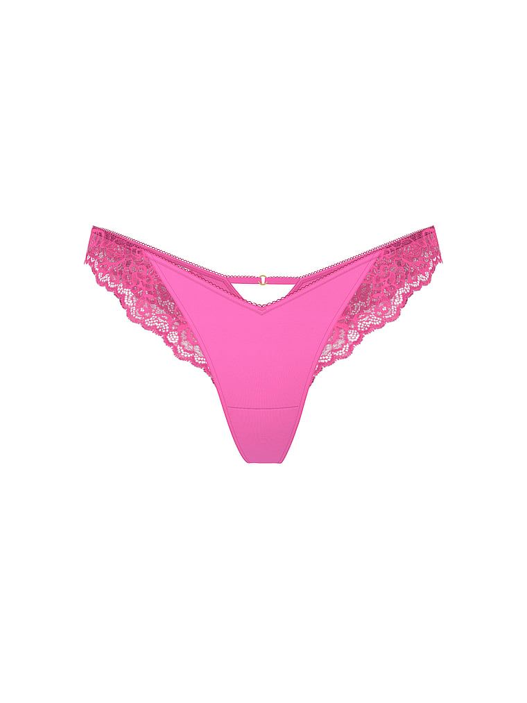 Stringi z koronką i wysoko wyciętymi nogawkami Lace-Trim High-Leg. Produkt ma kolor różowy i pochodzi z kolekcji Very Sexy. 