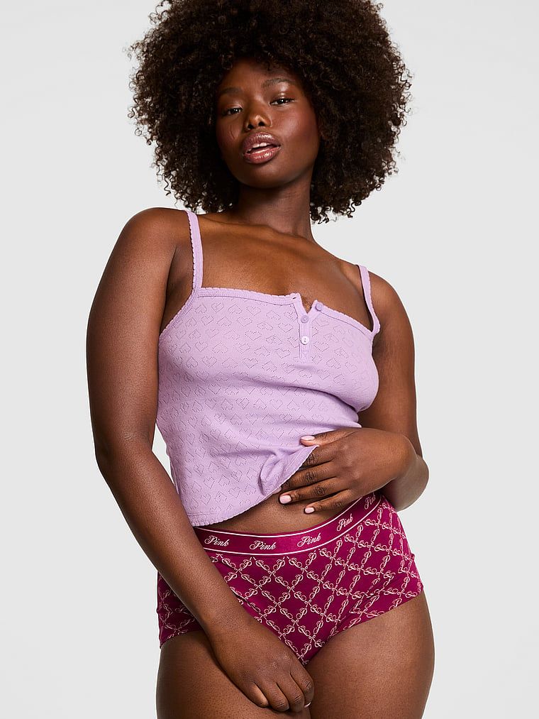 PINK Top na ramiączkach Henley Pointelle