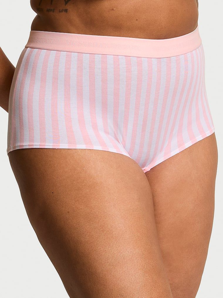 Majtki szorty bawełniane z logo w talii Boyshort. Produkt ma wzór w paski i pochodzi z kolekcji Cotton. 