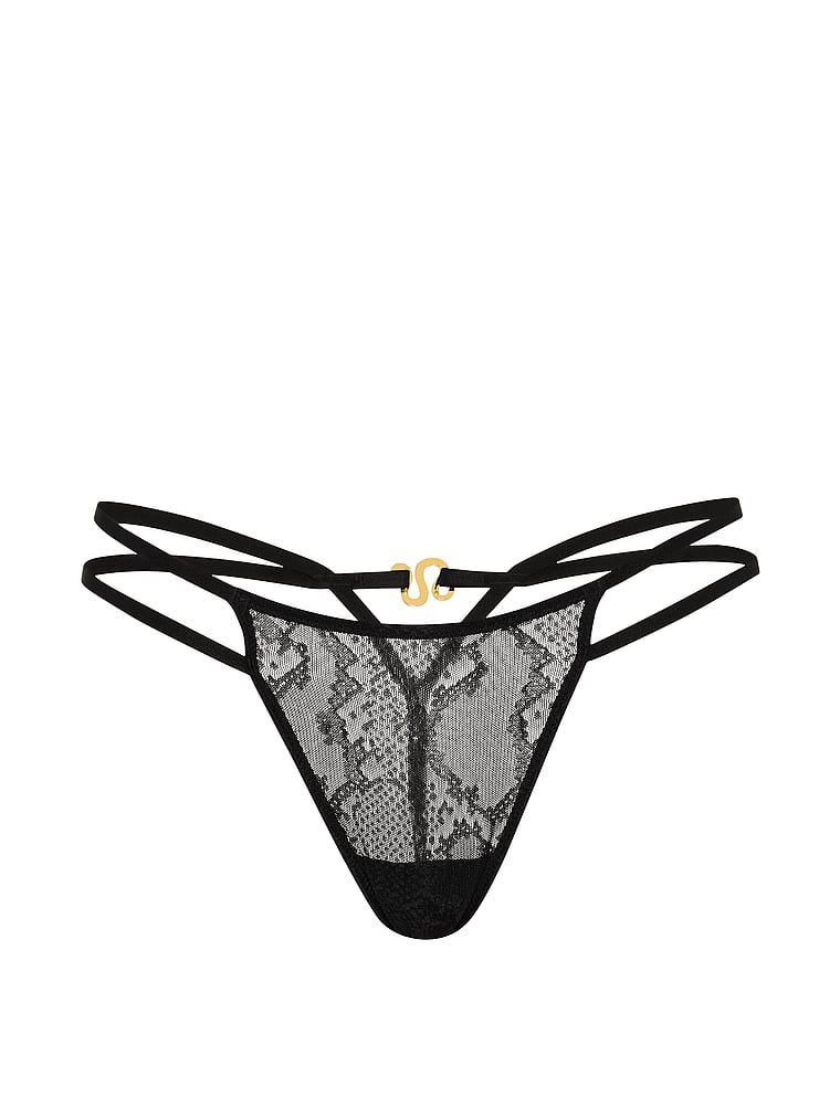 Stringi koronkowe z dekoracyjnym wężem Viper. Produkt ma kolor czarny i pochodzi z kolekcji Very Sexy. 