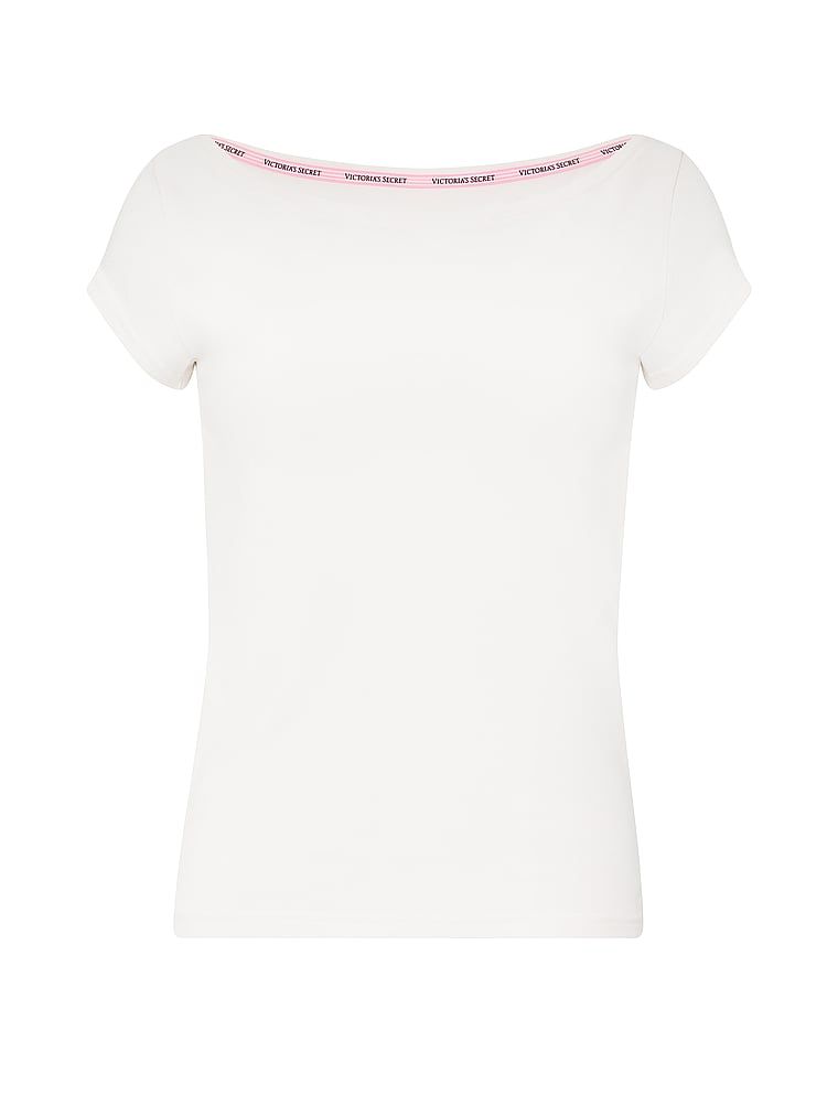 T-shirt bawełniany z dekoltem łódka Boatneck. Produkt ma kolor biały i pochodzi z kolekcji Angel Essentials. 