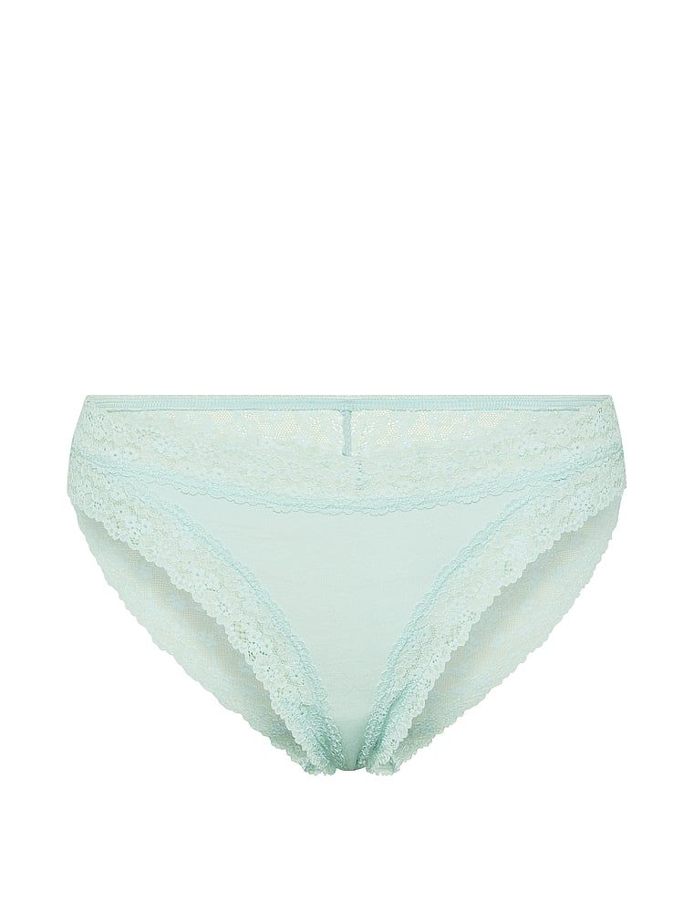Majtki bawełniane z koronką z tyłu Bikini. Produkt ma kolor zielony i pochodzi z kolekcji Lace Trim. 