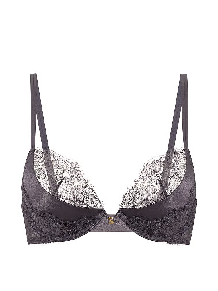 Biustonosz push-up ze wstawkami z koronki Low-Cut. Produkt ma kolor szary i pochodzi z kolekcji Very Sexy. 