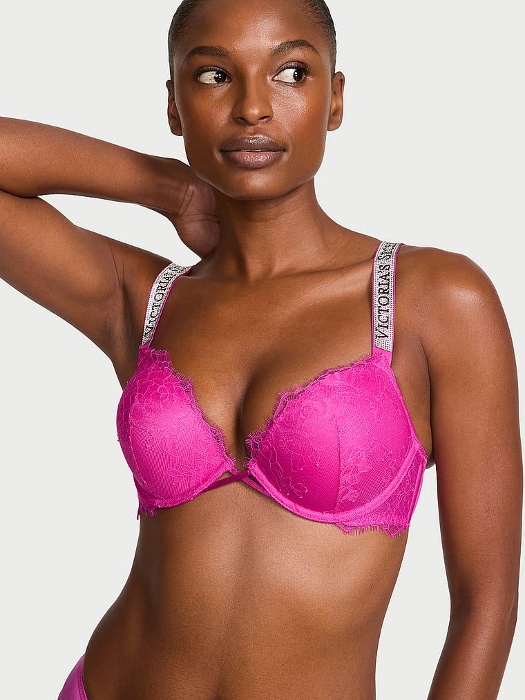 Very Sexy Biustonosz push-up koronkowy powiększający o 2 rozmiary Bombshell Shine Strap