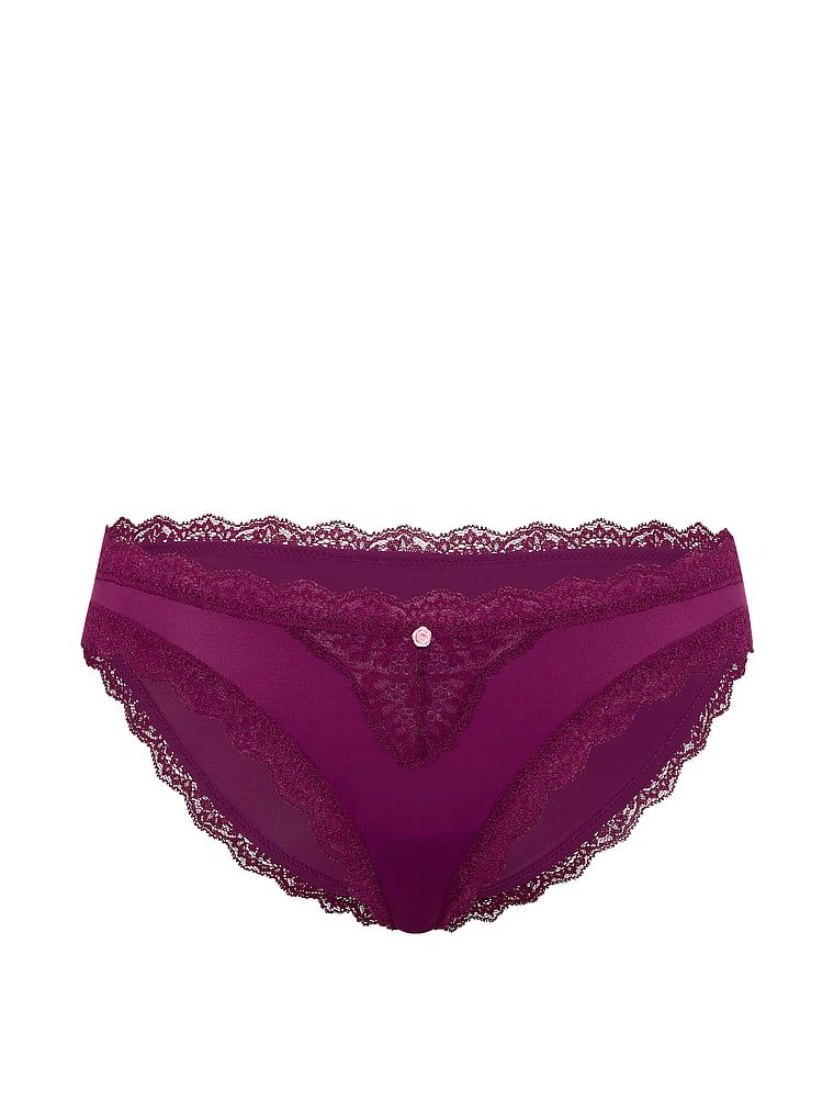 Majtki z koronką na krawędziach Lace-Trim Bikini. Produkt ma kolor fioletowy i pochodzi z kolekcji Dream Angels. 