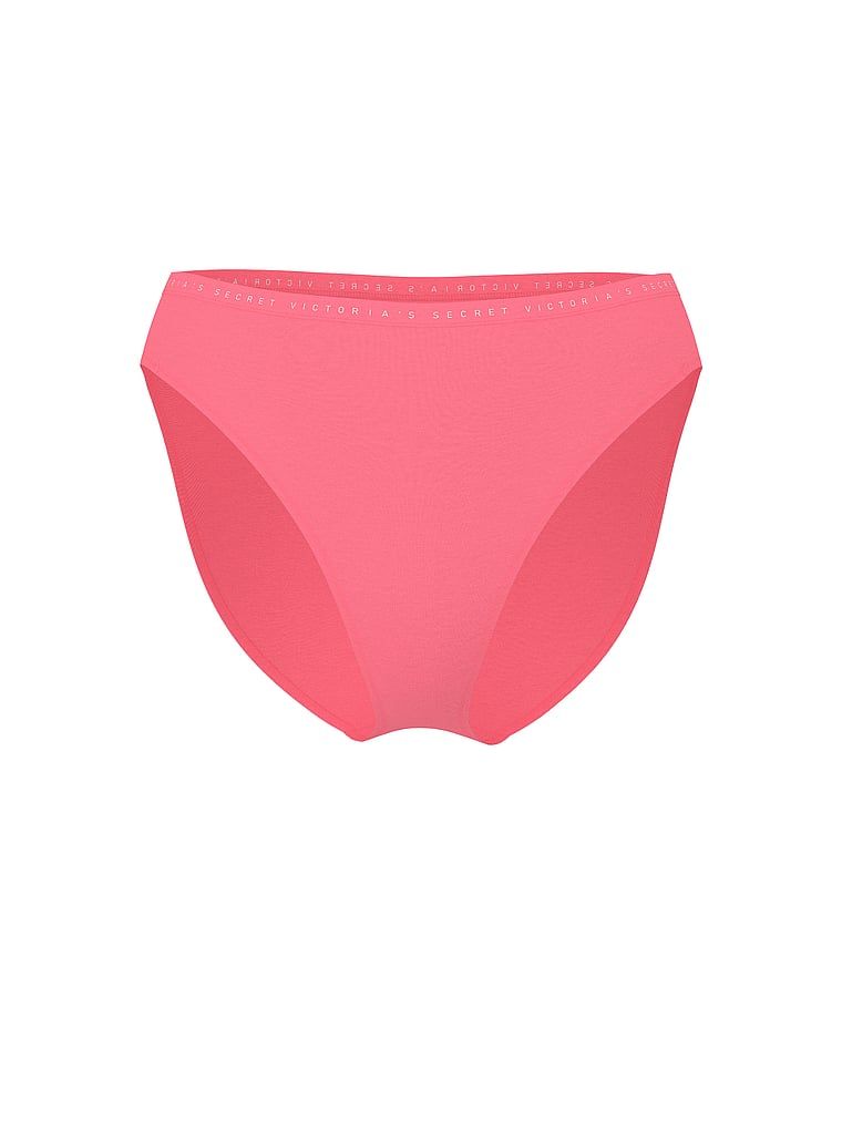 Majtki bawełniane figi z wysoko wyciętymi nogawkami High-Leg Brief. Produkt ma kolor różowy i pochodzi z kolekcji Victoria's Secret. 