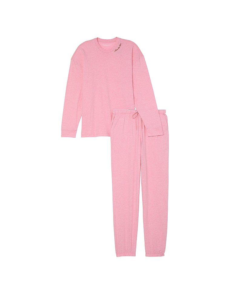 Piżama bawełniana z długimi rękawami i spodniami. Produkt ma kolor różowy i pochodzi z kolekcji Victoria's Secret. 