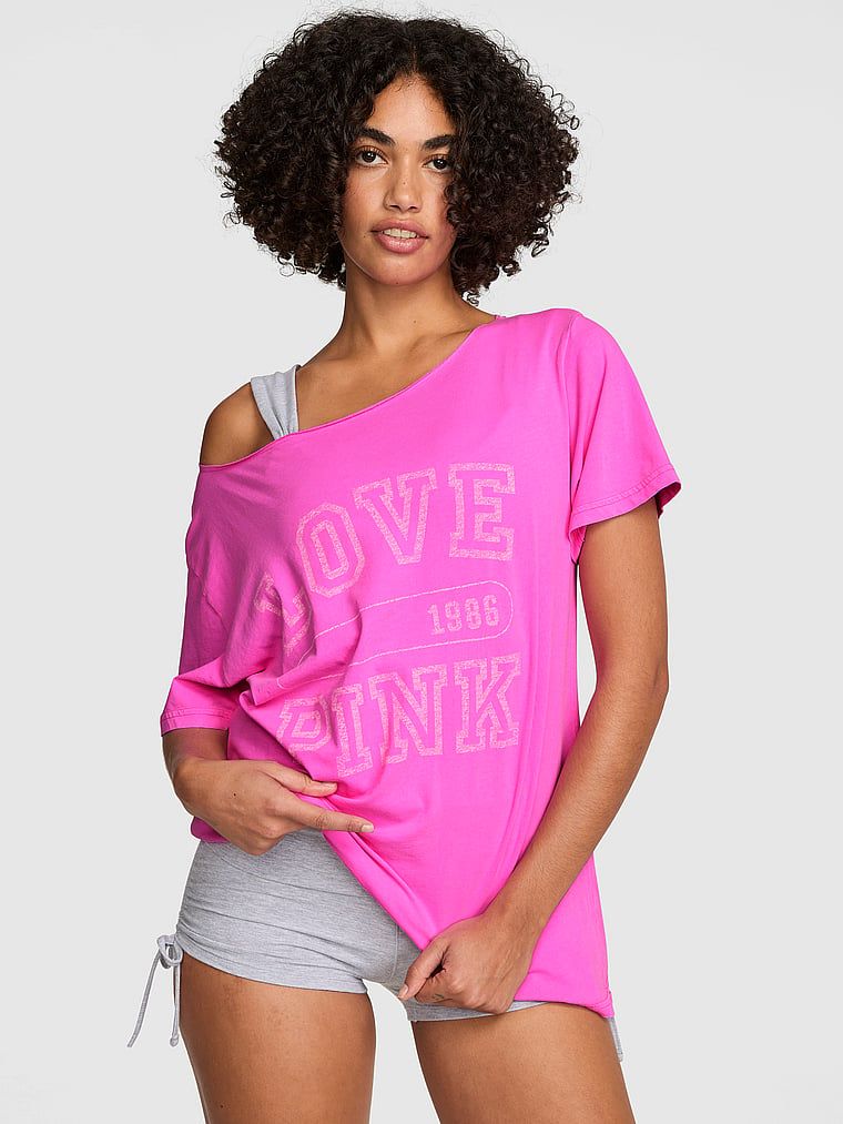 T-shirt z odkrytymi ramionami Campus Cotton PINK