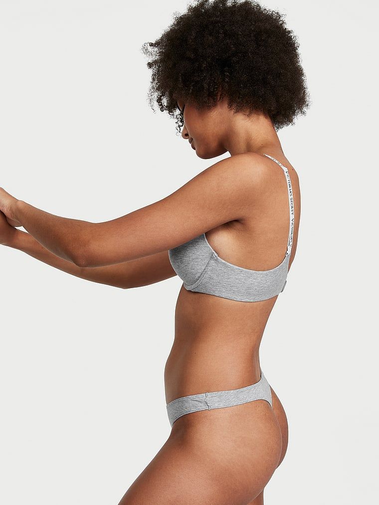 Stringi bawełniane High-Leg Scoop. Produkt ma kolor szary i pochodzi z kolekcji Victoria's Secret. 
