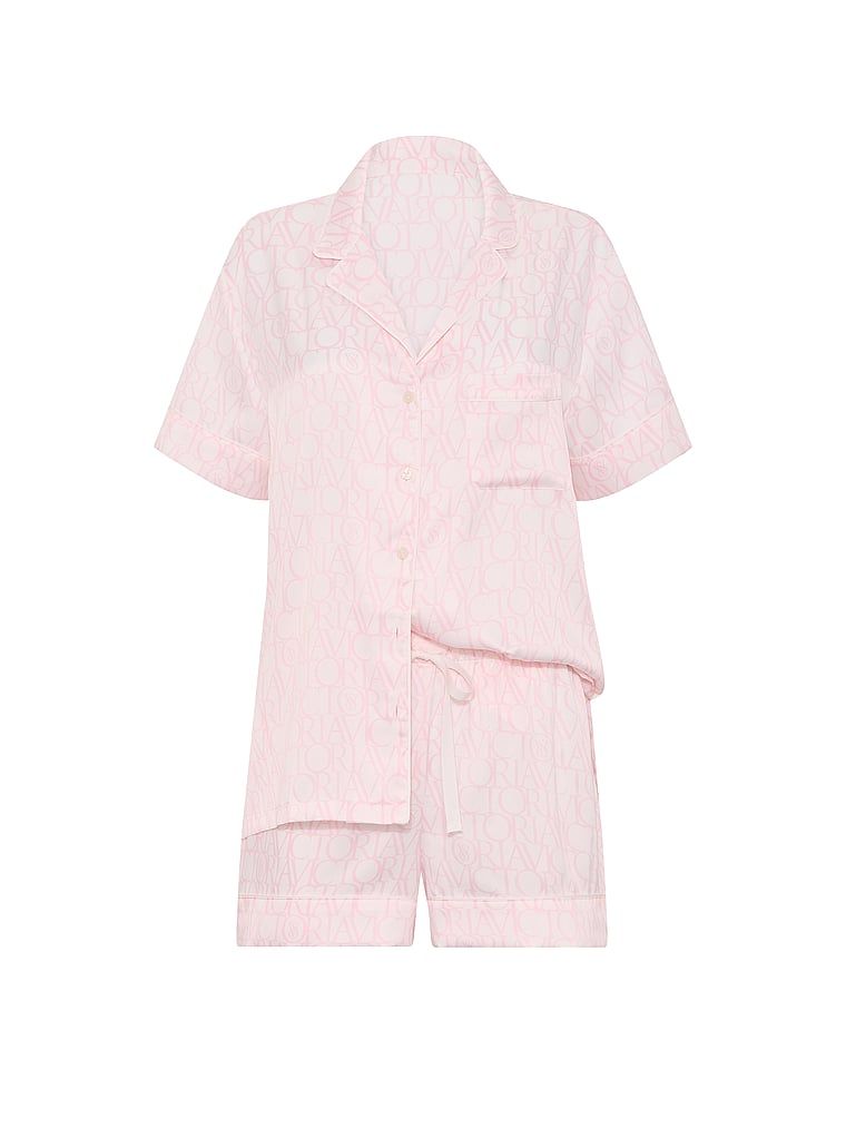 Piżama satynowa z szortami Signature. Produkt jest wzorzysty i pochodzi z kolekcji Victoria's Secret. 
