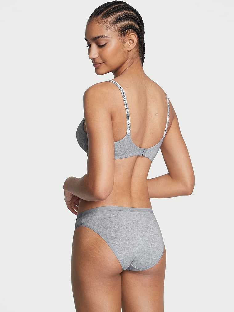 Majtki bawełniane Stretch Cotton Bikini. Produkt ma kolor szary i pochodzi z kolekcji Victoria's Secret. 
