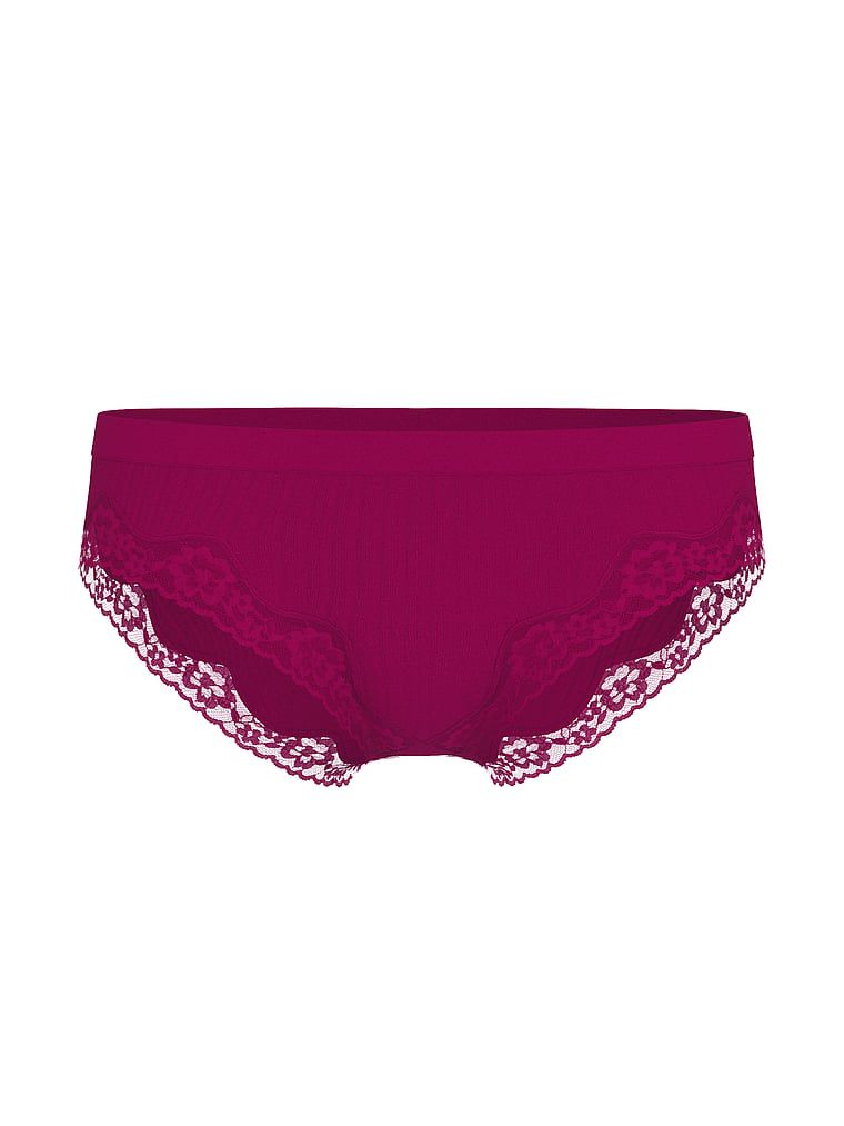 Majtki prążkowane z koronką na krawędziach Rib Lace-Trim Bikini. Produkt ma kolor różowy i pochodzi z kolekcji Seamless. 