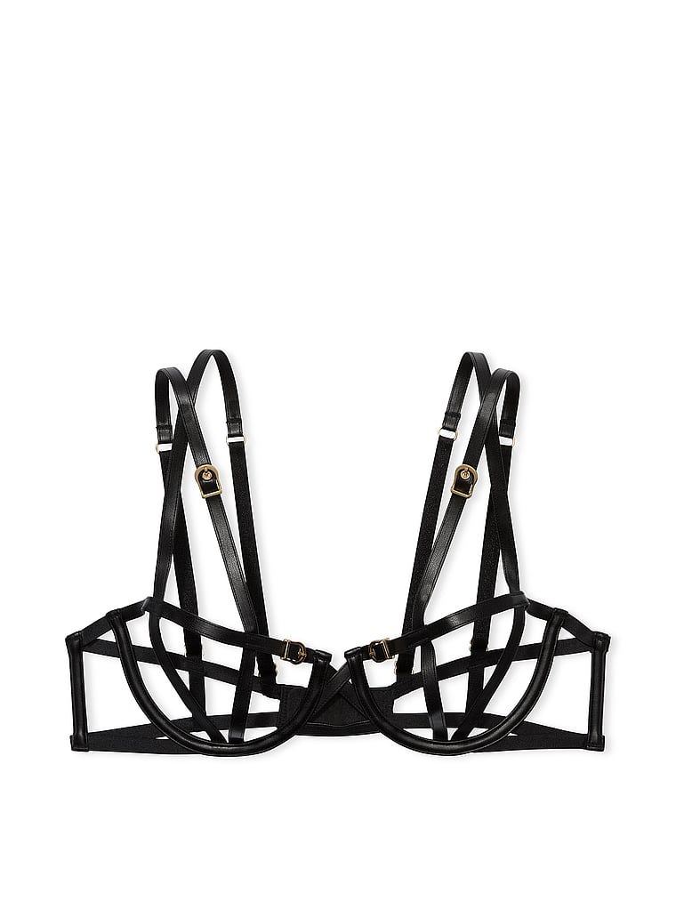 Very Sexy Biustonosz z otwartymi miseczkami balkonetka Faux Leather
