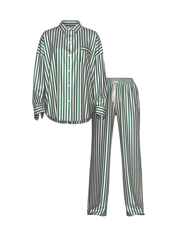 Piżama satynowa z długimi rękawami Signature Oversized. Produkt jest wzorzysty i pochodzi z kolekcji Victoria's Secret. 