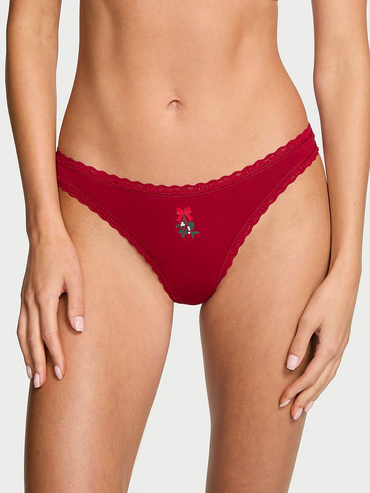 Stringi bawełniane z koronką na krawędziach Lace-Waist. Produkt ma kolor czerwony i pochodzi z kolekcji Lace Trim. 