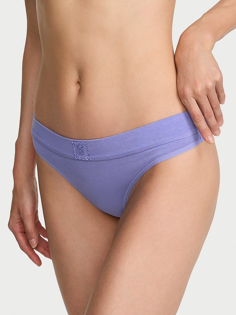 Cotton Stringi bawełniane z naszytym koronkowym logo