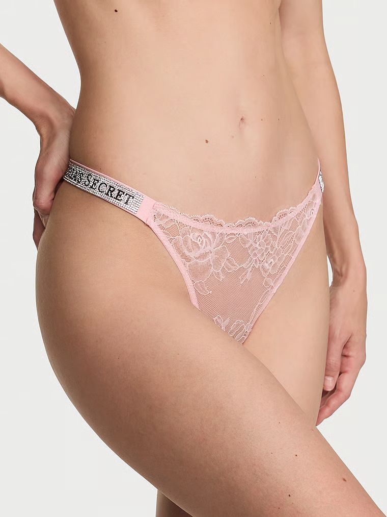 Very Sexy Stringi koronkowe z błyszczącymi paskami Shine Strap