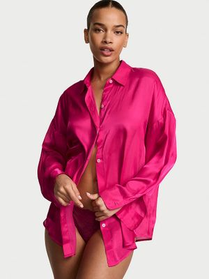 Victoria's Secret Bluzka koszulowa satynowa prześwitująca Luxe Sheer