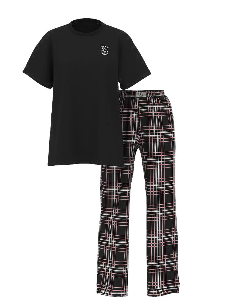 Piżama flanelowa - t-shirt i spodnie. Produkt ma kolor czarny i pochodzi z kolekcji Victoria's Secret. 