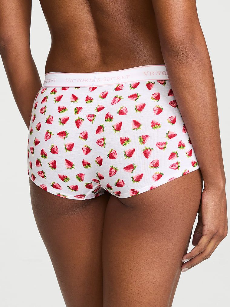 Majtki bawełniane szorty z logo w talii Boyshort. Produkt jest wzorzysty i pochodzi z kolekcji Cotton. 