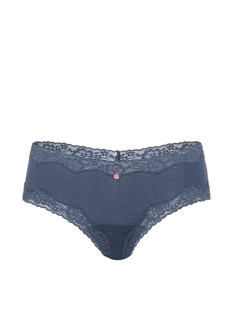 Majtki bawełniane w paseczki z koronką na krawędziach Cheeky. Produkt ma kolor niebieski i pochodzi z kolekcji Lace Trim. 