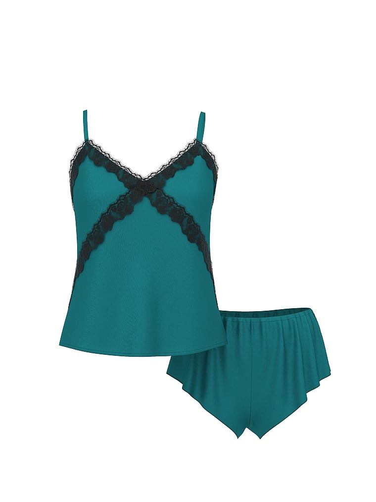 Very Sexy Satynowy zestaw z koronką do spania Satin Rose Lace-Trim