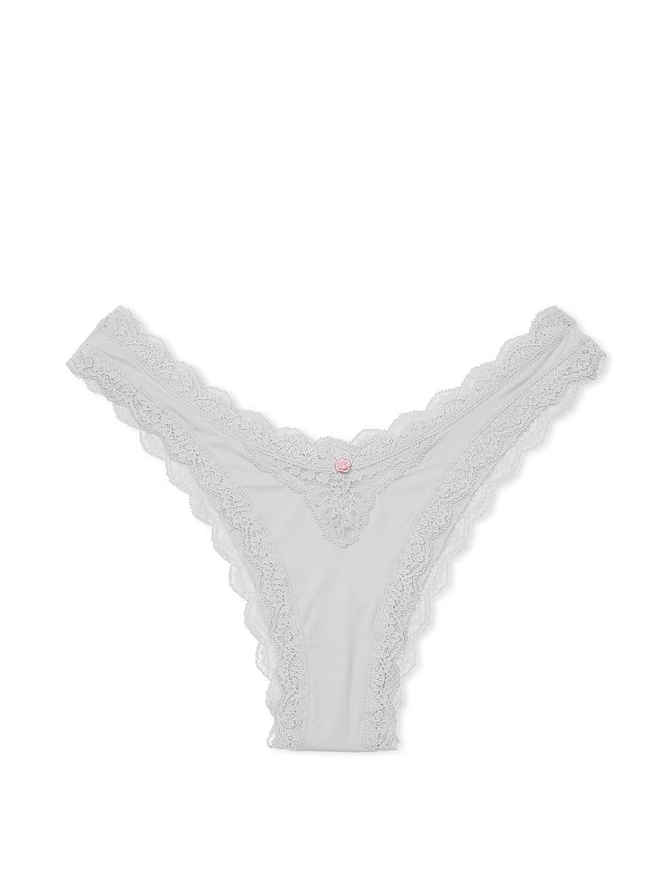 Majtki brazyliany z koronką Lace Trim Brazilian. Produkt ma kolor szary i pochodzi z kolekcji Dream Angels. 
