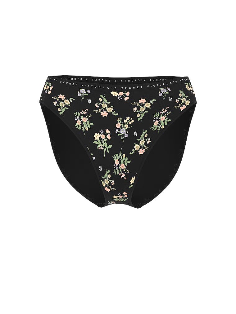Majtki bawełniane figi z wysoko wyciętymi nogawkami High-Leg Brief. Produkt ma wzór kwiatowy i pochodzi z kolekcji Victoria's Secret. 