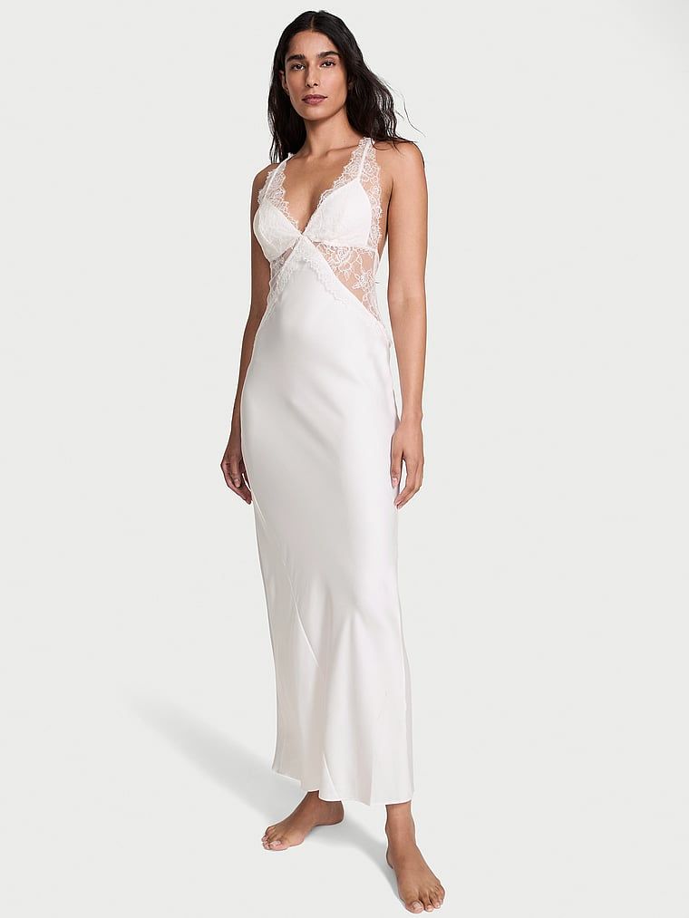 Very Sexy Koszula nocna satynowa sukienka maxi Rose Lace