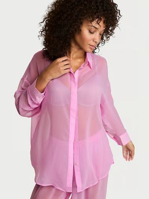 Victoria's Secret Bluzka koszulowa z szyfonu do spania