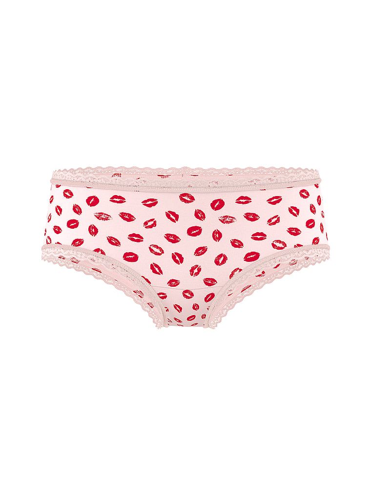 Majtki bawełniane z koronką na krawędziach Lace-Waist Cheeky. Produkt jest wzorzysty i pochodzi z kolekcji Body by Victoria. 