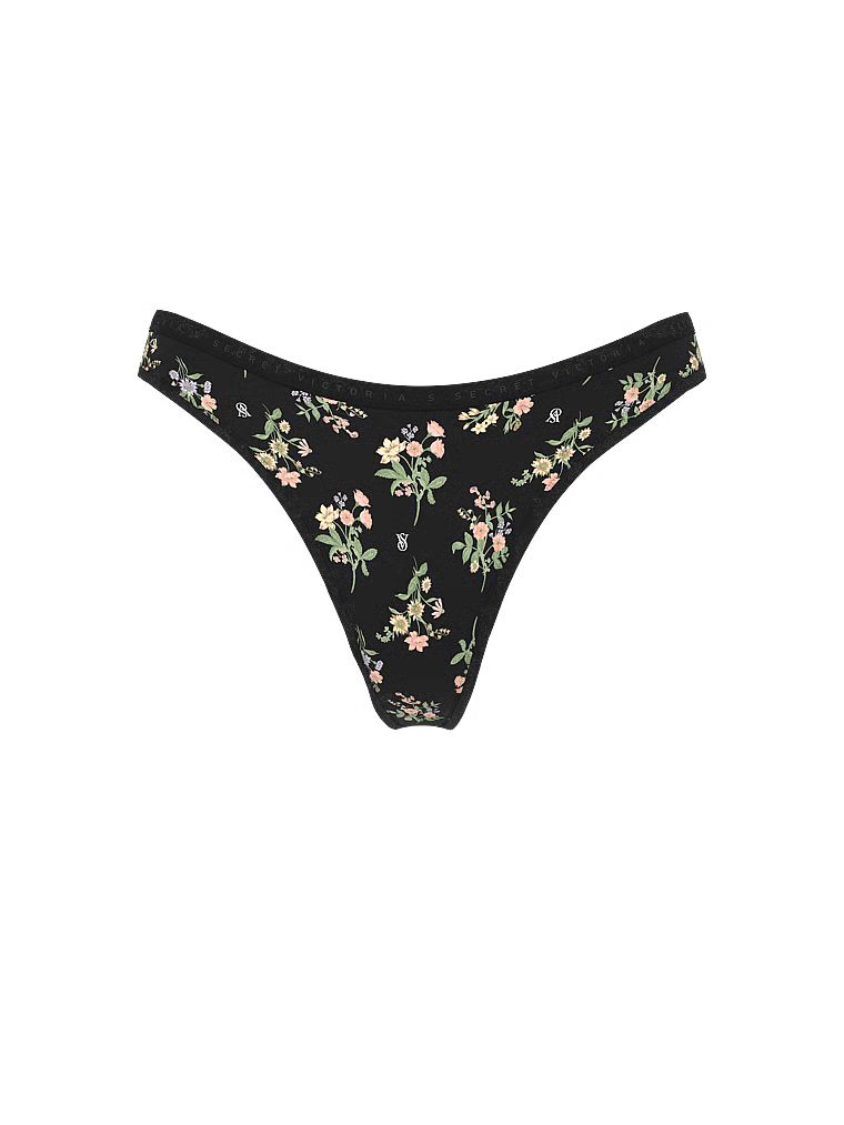 Stringi bawełniane High-Leg Scoop. Produkt ma wzór kwiatowy i pochodzi z kolekcji Victoria's Secret. 