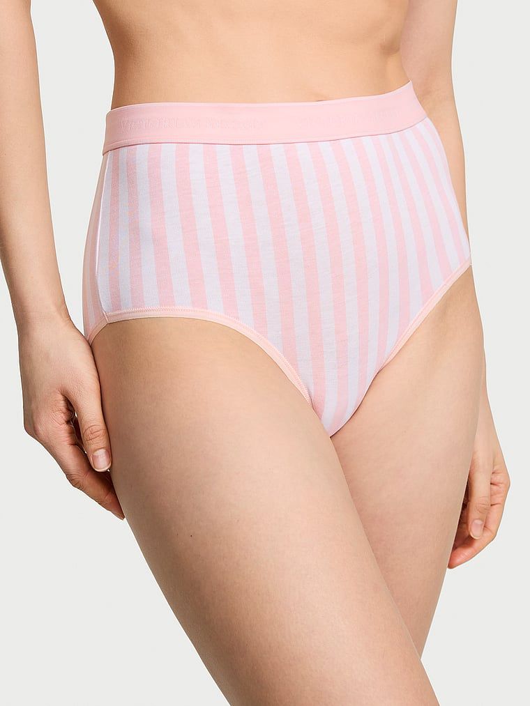 Majtki bawełniane figi z logo marki z wysokim stanem. Produkt ma wzór w paski i pochodzi z kolekcji Cotton. 