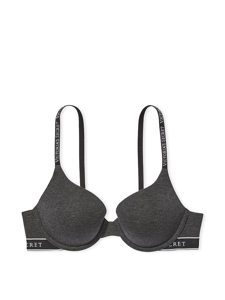 Na zdjęciu na białym tle widoczny jest biustonosz push-up bawełniany Perfect Shape. Produkt ma kolor szary i pochodzi z kolekcji T-shirt.