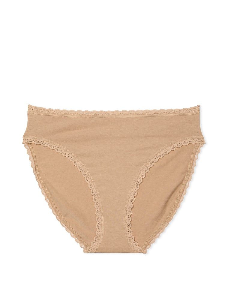 Majtki bawełniane figi z koronką i z wysoko wyciętymi nogawkami Lace-Trim Brief. Produkt ma kolor beżowy i pochodzi z kolekcji Lacie. 