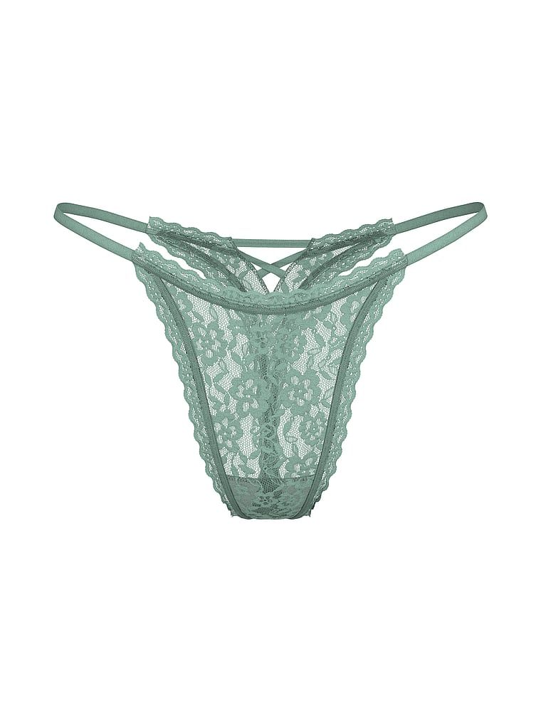 Stringi koronkowe z paseczkami z tyłu Blossom. Produkt ma kolor zielony i pochodzi z kolekcji Lacie. 