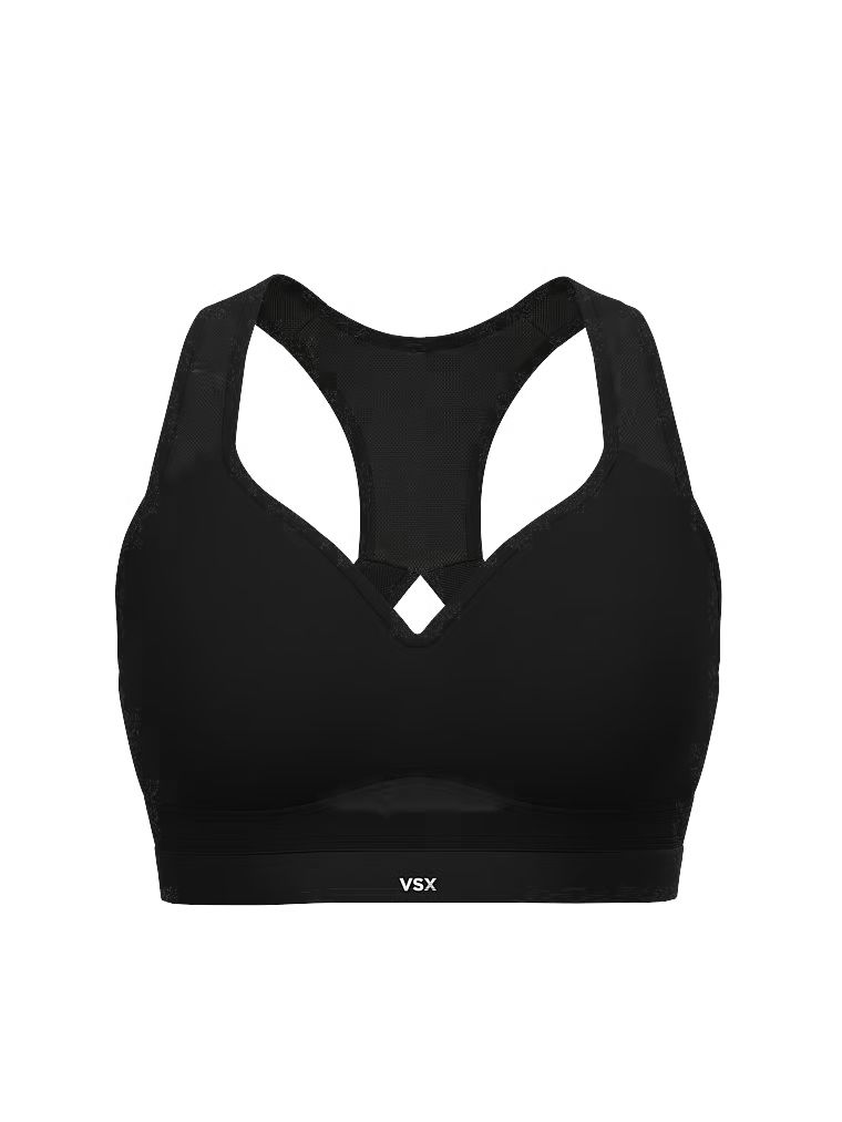Na zdjęciu na białym tle widoczny jest biustonosz sportowy VSX Incredible Max. Produkt ma kolor czarny i pochodzi z kolekcji VSX.