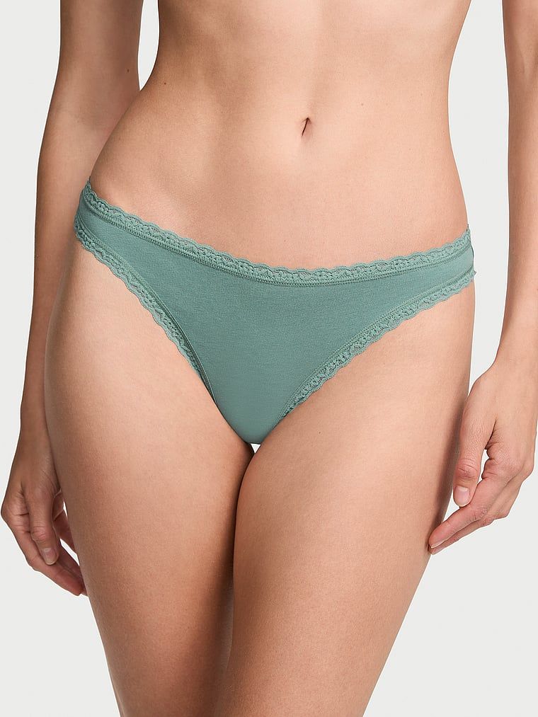 Lace Trim Stringi bawełniane z koronką na krawędziach Lace-Waist